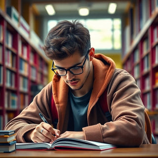 Estudiante universitario concentrado en sus estudios.