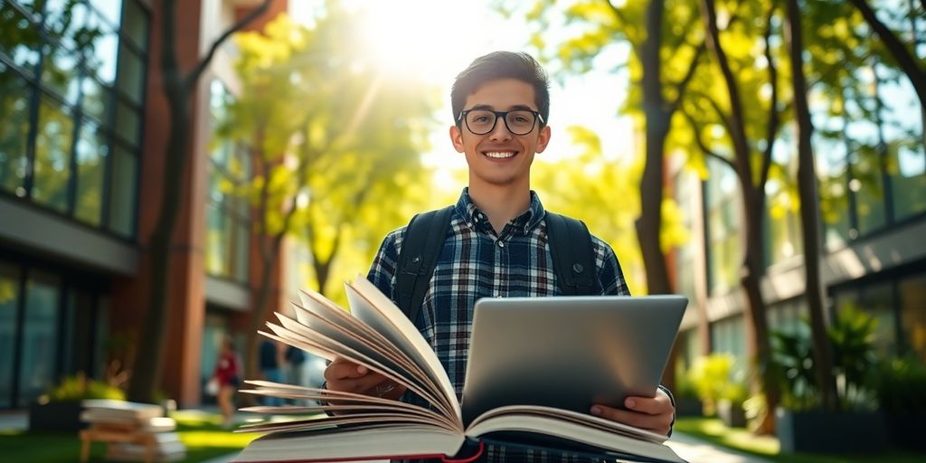 Étudiant universitaire dans un environnement de campus dynamique.