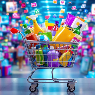 Shopping cart filled with products in a digital marketplace.