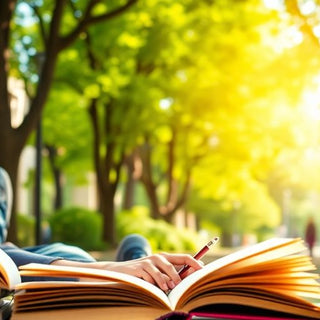 University student studying in a vibrant campus setting.