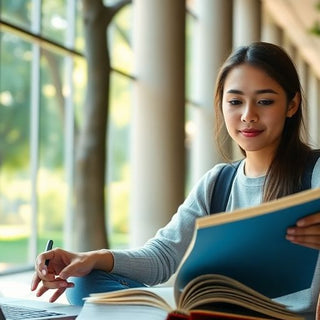 University student studying in a vibrant campus environment.