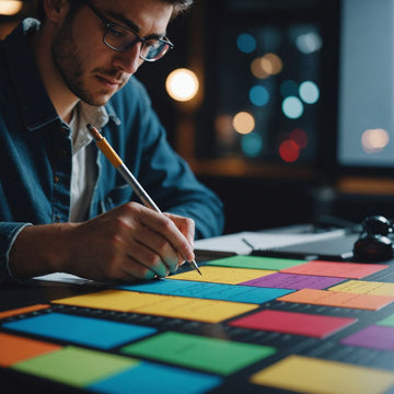 Estudiante redactando tesis en computadora con gráficos y tablas.