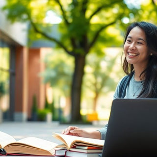 University student studying in a vibrant campus setting.