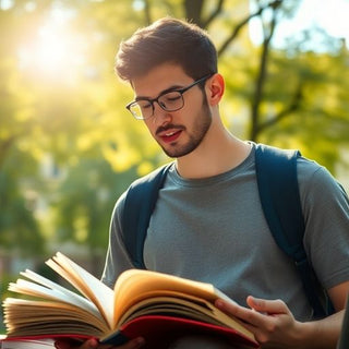 University student studying in a vibrant campus setting.