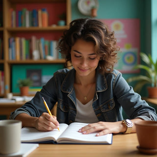 University student engaged in focused study activity.