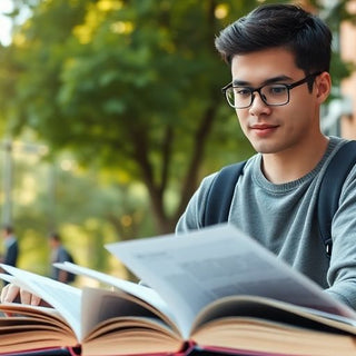 University student studying in a vibrant campus environment.