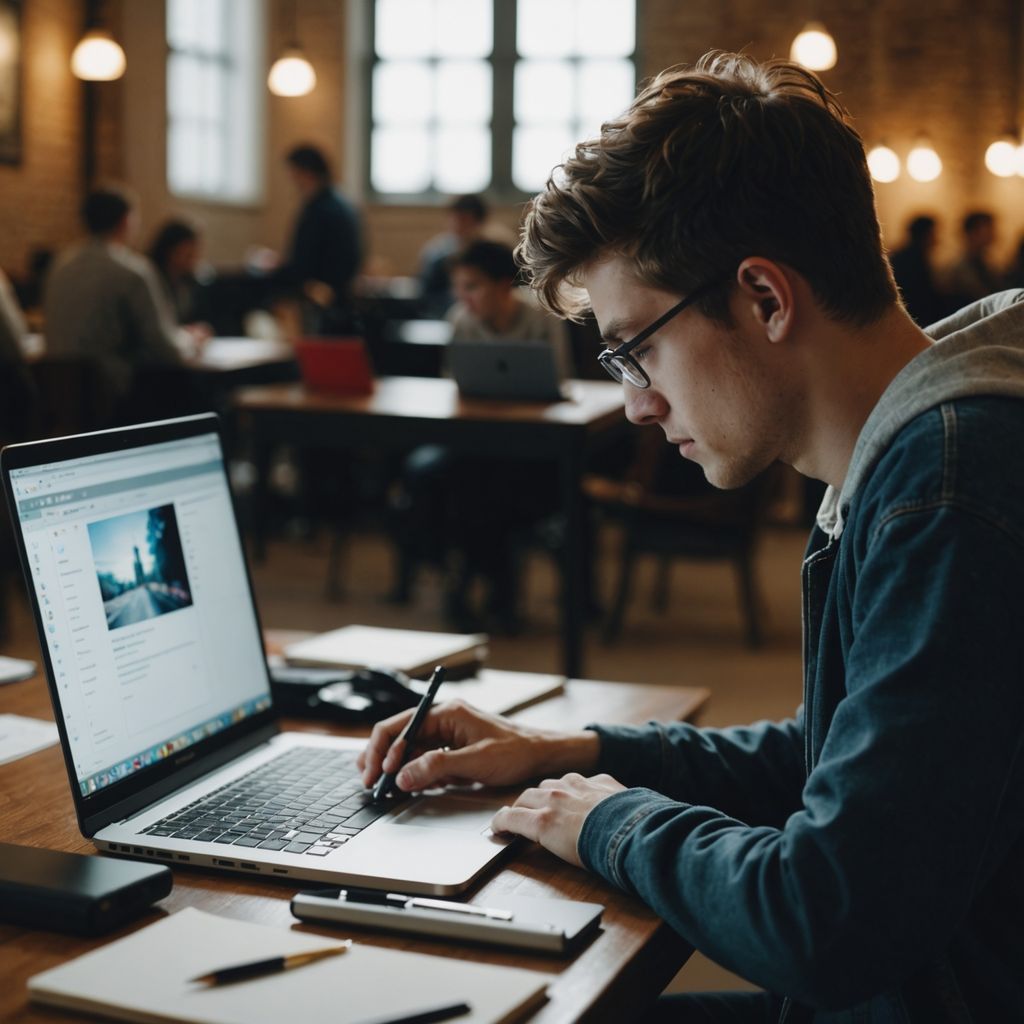 Student using laptop for dissertation writing tools