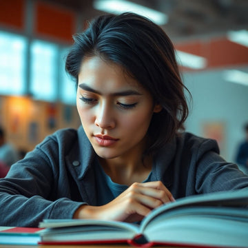 Estudante universitário concentrado em sua atividade de estudo.