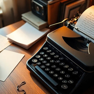 Cozy writing space with typewriter and coffee cup.