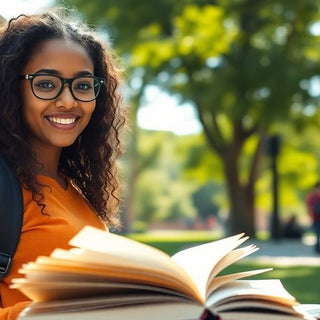 University student studying in a vibrant campus setting.