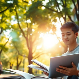 University student in a vibrant academic campus setting.