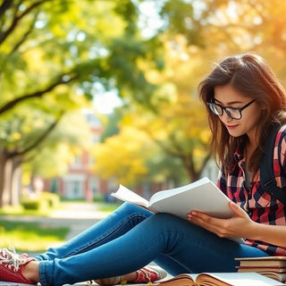 University student studying in a vibrant campus environment.