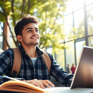 Étudiant universitaire dans un environnement vibrant et académique.