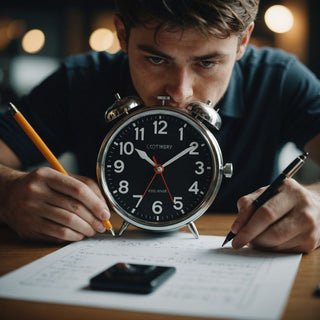 Student writing thesis with 7-day countdown clock