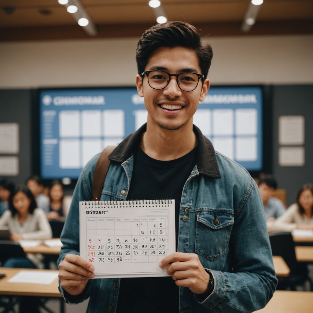 Student celebrating with thesis and calendar marking 40 days