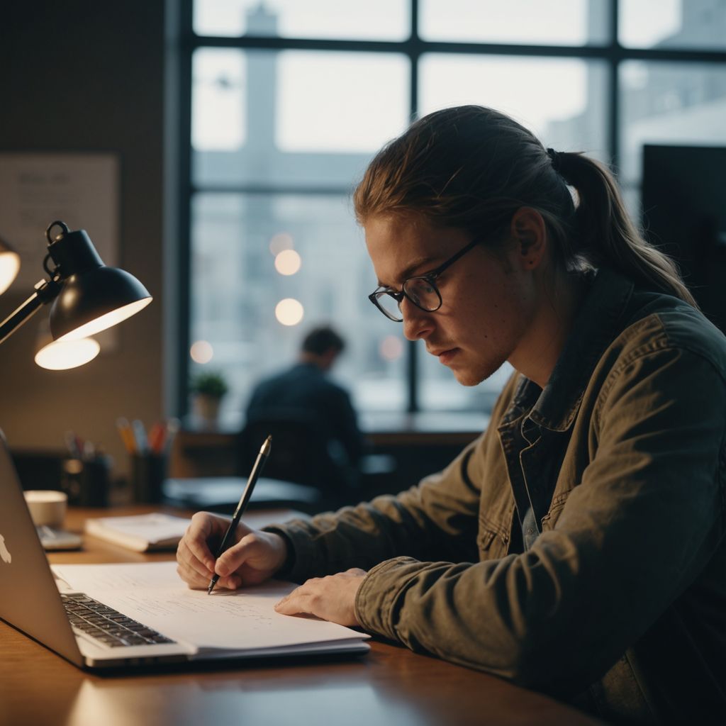 Person drafting a PhD research proposal on paper