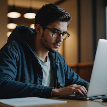 Persona trabajando en una tesis en su computadora