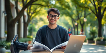 Estudiante universitario en un campus dinámico y vibrante.