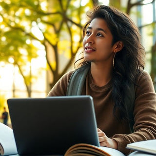 University student studying in a vibrant campus environment.