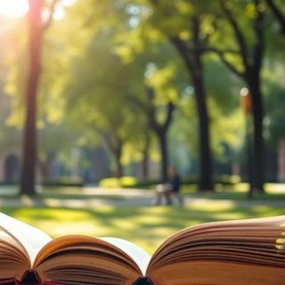 University student studying in a vibrant campus environment.