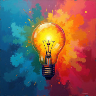 Colourful abstract background with a lightbulb symbol.