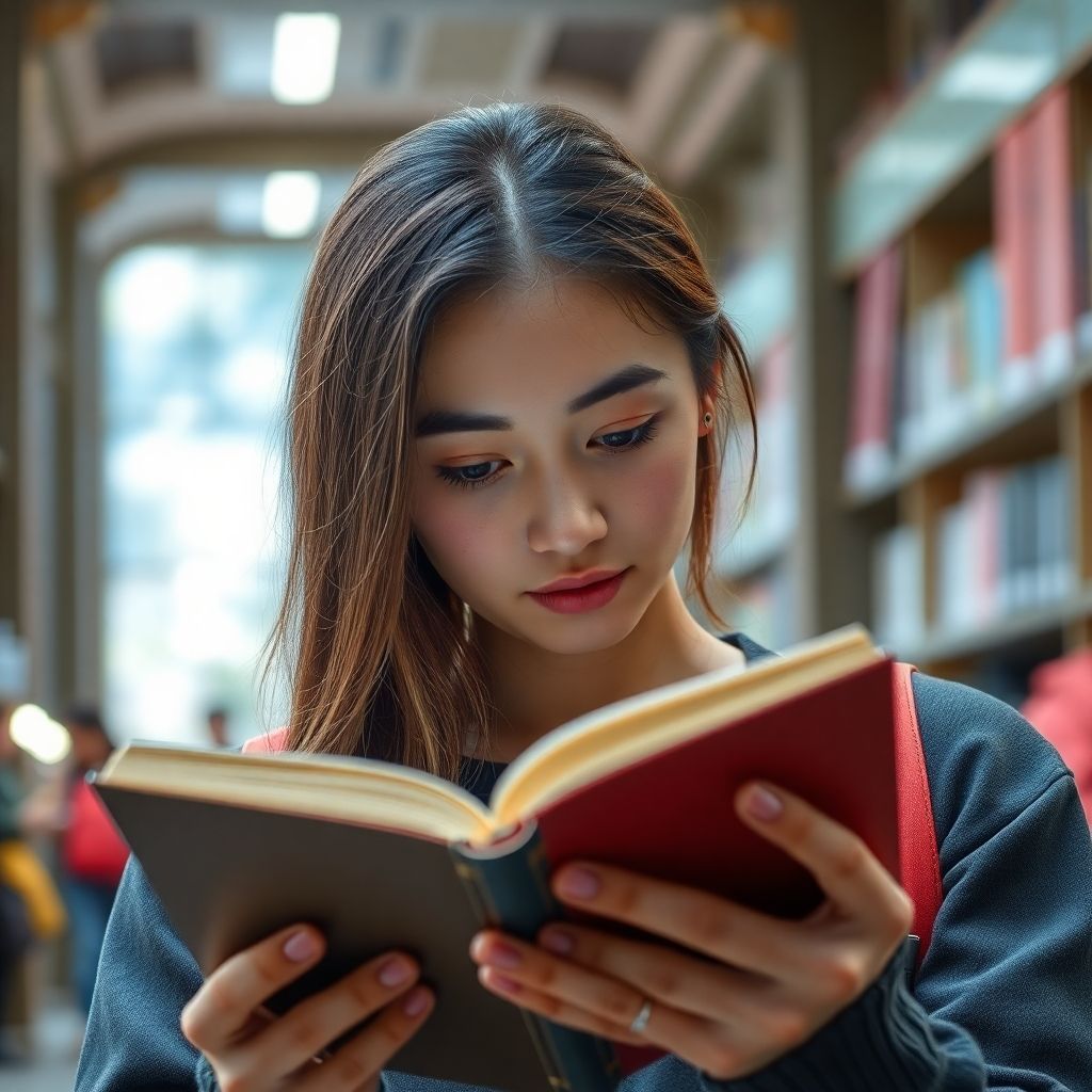 University student reading in a vibrant, colorful setting.