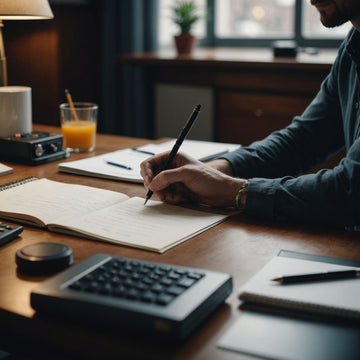 Person drafting a qualitative research proposal at a desk.