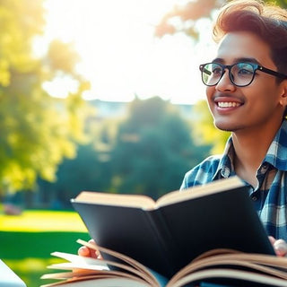 University student studying in a vibrant campus setting.