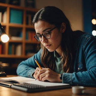 Estudiante redactando propuesta de tesis doctoral en su escritorio