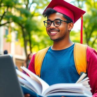 University student studying in a vibrant campus environment.