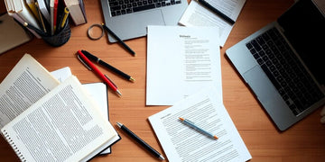 A tidy desk with books and a laptop for thesis work.