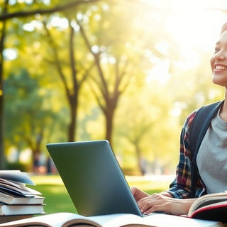 University student studying in a vibrant campus environment.