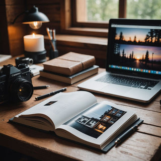 Books, papers, and laptop on desk for literature research