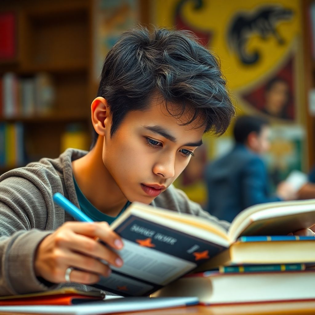 कॉलेज का छात्र अपनी पढ़ाई की गतिविधि में ध्यान केंद्रित कर रहा है।