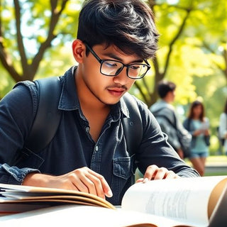 University student studying in a vibrant campus setting.