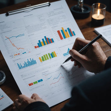 Researcher drafting proposal with charts and graphs.