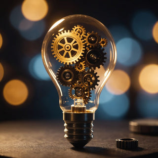 Lightbulb with gears representing innovative research concepts