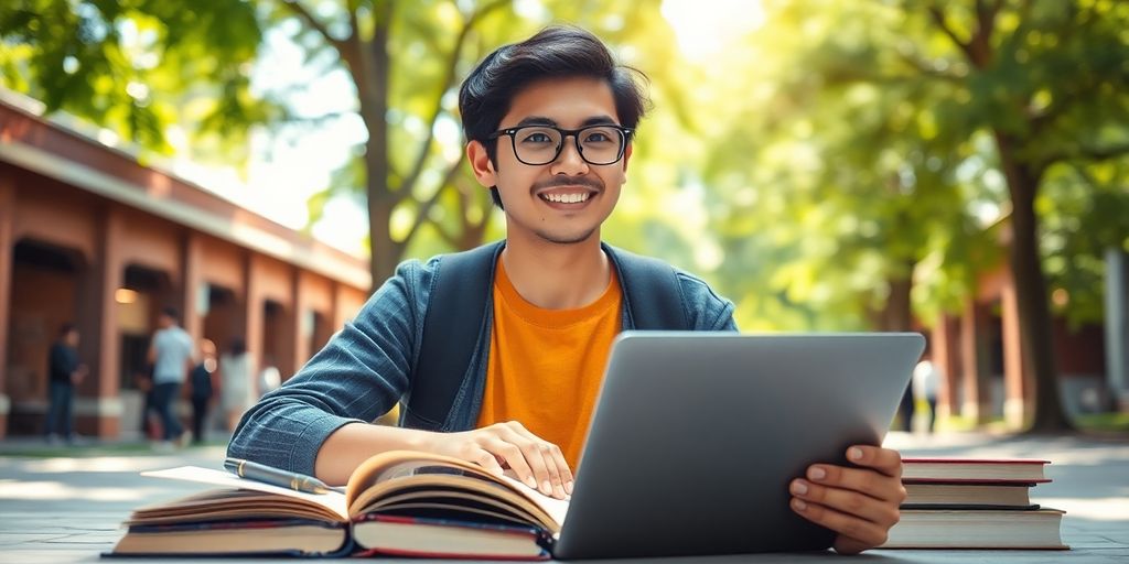 Étudiant universitaire dans un environnement de campus dynamique.