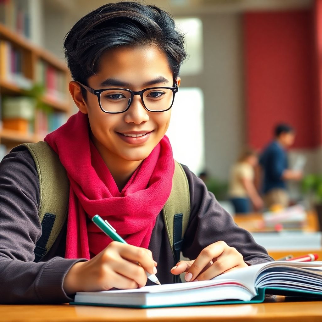 Mahasiswa menulis di lingkungan yang bersemangat.