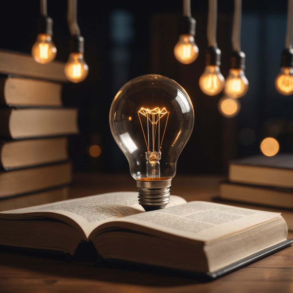 Lightbulb over book, symbolizing idea and knowledge formation.