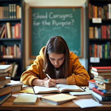 Estudiante estudiando con libros, enfatizando la importancia de la declaración de tesis.