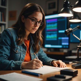 Estudiante redactando propuesta doctoral en escritorio con libros