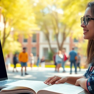 University student studying in a vibrant campus setting.