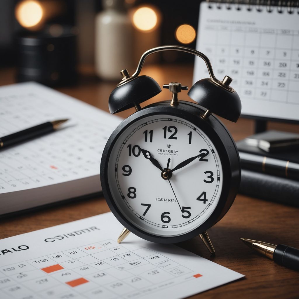 Clock, calendar, research papers, and writing tools