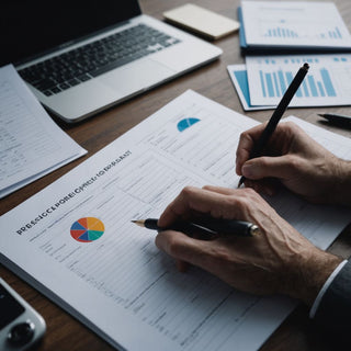 Individual drafting research proposal with visual data elements