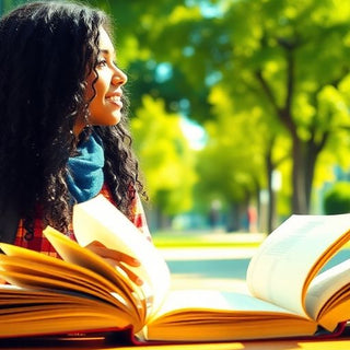 University student studying in a vibrant campus setting.