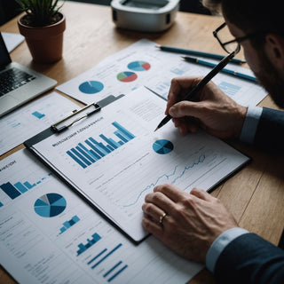 Researcher drafting proposal with charts and graphs