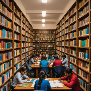 भारतीय पुस्तकालय में अध्ययन करते छात्र