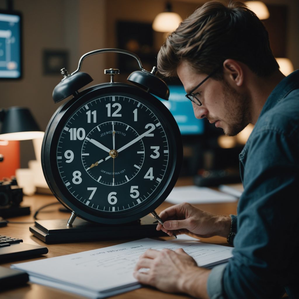 Student writing thesis with 50-day countdown clock