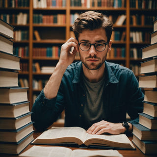 PhD student showing signs of burnout with books